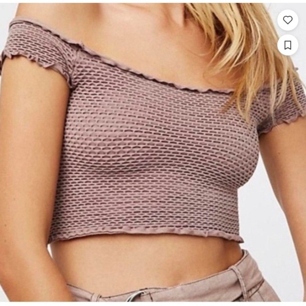 Free People Intimately Smocked Knit Crop Top in Rust BROWN Off Shoulder XS / S